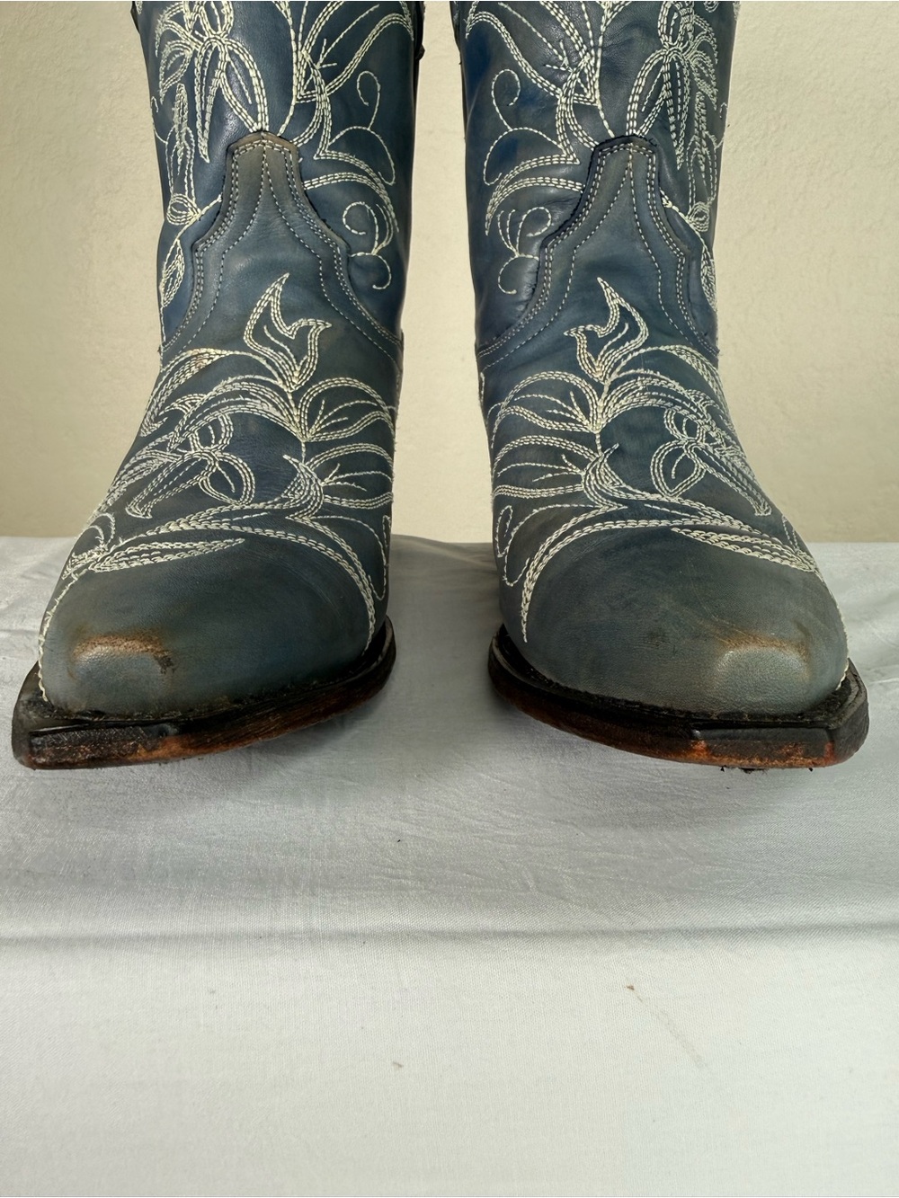 Dan Post Nora Blue Leaf Stitch Leather Western Cowboy Distressed Boots Size 8 - Picture 4 of 16